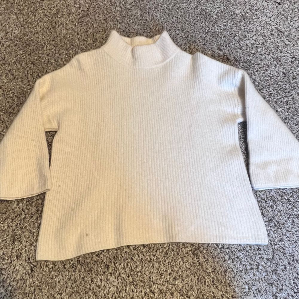 Mercer & Madison Luxury Merino Wool Cashmere Mock Neck Sweater White XL Ribbed